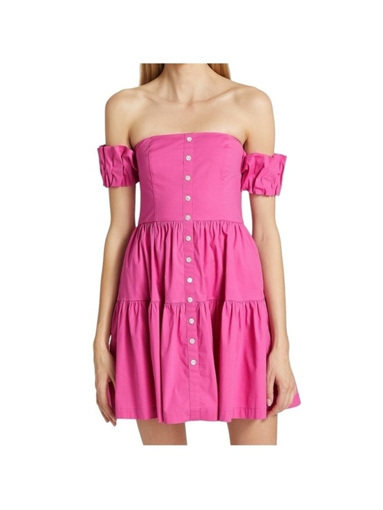 STAUD Dresses & Skirts - STAUD Strapless Tiered Button-Front Pink Mini Dress